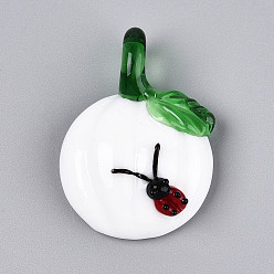 Белый Подвески лэмпворк ручной работы, тыква с божьей коровкой, белые, 40~42x29~30x12~14 мм, отверстие : 6~7x5~6 мм