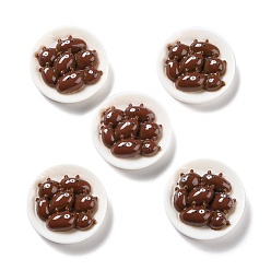 Coconut Brown Opaque Resin Cabochons, Flat Round Plate with Bear, Coconut Brown, 25x7.5mm
