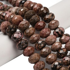 Родонит Природные родонит бисер нитей, рондель, граненые, 11~12x8~8.5 мм, отверстие : 1.6 мм, около 47~48 шт / нитка, 15.24~15.75 дюйм (38.7~40 см)