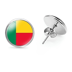 Разноцветный Плоские круглые стеклянные серьги-гвоздики на тему национального флага, серьги из платинового сплава, красочный, 12 мм
