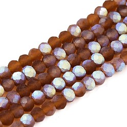 Перу Прозрачные стеклянные бусины, граненые, матовые, с половинным покрытием ab цвета, рондель, Перу, 3.5~3.8x3 мм, отверстие : 0.4 мм, около 105~110 шт / нитка, 29~31 см
