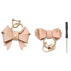 Pink 2 шт. 2 стили подвеска-бантик из искусственной кожи, с застежками сплава Rhinestone, розовые, 52.5~75.5x71.5~72x14~17 мм, 1 шт / стиль