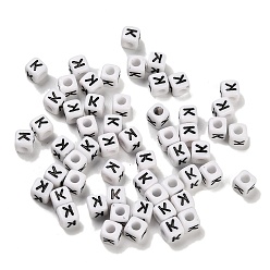 Letter K Непрозрачные акриловые бусины, Эмаль стиле, куб с письмом, Письмо K, 4.5x4.5x4.5 мм, отверстие : 2 мм, 5500 шт / 500 г