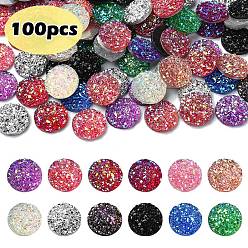 (52) Непрозрачная лаванда Кабошоны из смолы, имитация друзы агата, плоско-круглые, с покрытием AB цвета, разноцветные, 12x3 мм, 100 шт