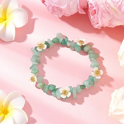 Зеленый Авантюрин Браслеты из натурального зеленого авантюрина с эластичными бусинами для женщин, с искусственным жемчужным цветком из АБС-пластика, внутренний диаметр: 2 дюйм (5 см)