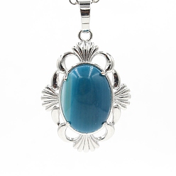 Blue Agate Природные голубые агата подвески, подвески-цветы из латуни платинового тона, 34x25x9 мм