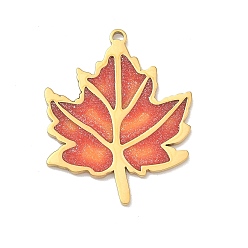 Лист Тема океана 304 эмалированные подвески из нержавеющей стали, золотые, с блеском порошок, кленового листа, 25x20x1 мм, отверстие : 1 мм