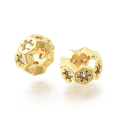 Золотой Шестиугольные латунные микропаве прозрачные кубические цирконии европейские бусины, рондель, колесо, бусины с большими отверстиями, стойки покрытие, долговечный, без свинца и без кадмия, золотые, 6x3 мм, отверстие : 2.8 мм