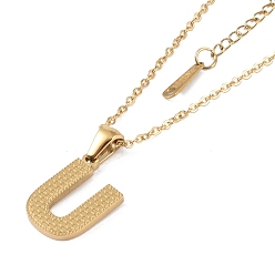 Letter U Ion Plating(IP) Initial Letter 304 Stainless Steel Pendant Necklaces, Real 18K Gold Plated, Letter U, 15.87 inch(40.3cm), Pendant: about 16.5x11.5mm