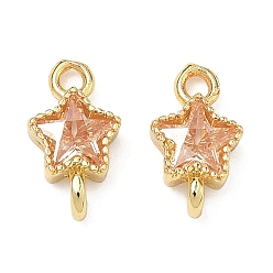 Темный Лосось Латунные подвески-звездочки с инкрустацией из кубического циркония, золотые, стойки покрытие, без кадмия и без свинца, долговечный, темный лосось, 11x6x3 мм, отверстия : 1.5 mm и 1.6 мм