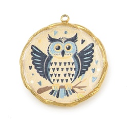 Античный Белый Печатные 304 подвески из нержавеющей стали, плоские круглые с совой, вакуумное покрытие pvd, реальный 18 k позолоченный, старинный белый, 25.5x23.5x3 мм, отверстие : 1.5 мм