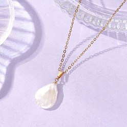 Золотой Подвеска-капля из натурального барочного жемчуга Кеши 304 Женские ожерелья из нержавеющей стали, белые, золотые, 18.11 дюйм (46 см)