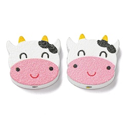 Pink Печатные деревянные бусины, поголовье крупного рогатого скота, розовые, 20x20x5.5~6 мм, отверстие : 2.5 мм