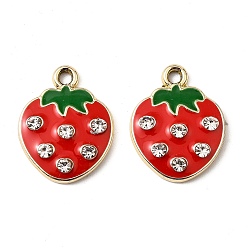 Красный Подвески из эмали из сплава с УФ-покрытием, со стразами, клубника, красные, 19x15x3 мм, отверстие : 1.8 мм