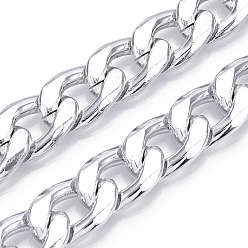 Platinum Aluminum Curb Chains, Diamond Cut Cuban Link Chains, Unwelded, Platinum, 21x14x4mm