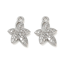Stainless Steel Color 304 Stainless Steel Pendants, Leaf Charms, Stainless Steel Color, 16x11x3mm, Hole: 1.5mm