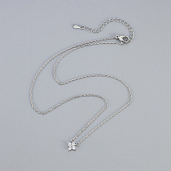 Платина Подвеска из латуни с прозрачными циркониями 4 подвеска в виде листа и клевера для женщин, платина, 15.75 дюйм (40 см)