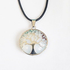 Хрусталь Сплав паве натуральный кварцевый кристалл дерево жизни подвеска ожерелья, черные шнуровые ожерелья для женщин, платина