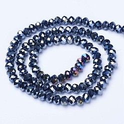 Black Electroplate Glass Beads Strands, Opaque Solid Color, AB Color Plated, Faceted, Rondelle, Black, 2.5x2mm, Hole: 0.4mm, about 150~170pcs/strand, 11 inch(27.5cm)