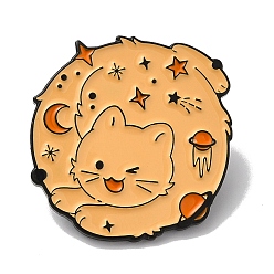 Sandy Brown Electrophoresis Black Zinc Alloy Brooch, Enamel Pin for Backpack Clothes, Baking Paint, Cat Planet, Sandy Brown, 28x27.5x1.5mm