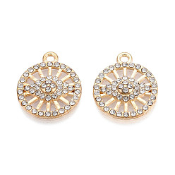 Light Gold Подвески из сплава и страза, плоский круглый и сглаз, без свинца и без кадмия, золотой свет, 22.5x19x3.5 мм, отверстие : 2 мм