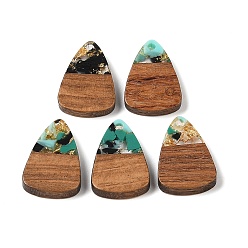 Бирюза Подвески из смолы и дерева, золотой фольгой, треугольный шарм, бирюзовые, 23x15x3 мм, отверстие : 2 мм