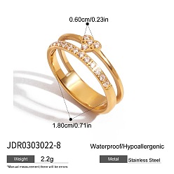 Золотой 304 кольца из циркониевого кубического кольца из нержавеющей стали, сердце, золотые, размер США 8 (18.1 мм)