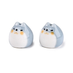 Light Steel Blue Handmade Porcelain Beads, Bright Glazed Porcelain, Shiba Inu, Light Steel Blue, 16~16.5x16.5x18~18.5mm, Hole: 1.2~1.6mm
