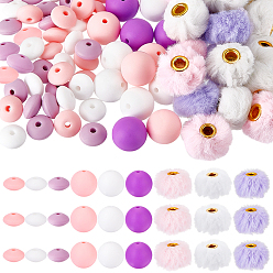 (52) Непрозрачная лаванда 108 шт. 9 стили, экологически чистые силиконовые фокальные бусины пищевого качества, разнообразные, разноцветные, 15~20 мм, отверстие : 2~4 мм