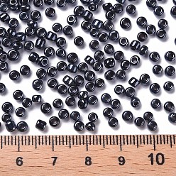 Black 8/0 Glass Seed Beads, Metallic Colours, Black, 3mm, Hole: 1mm, about 10000pcs/pound