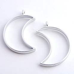 Matte Silver Color Matte Style Rack Plating Alloy Open Back Bezel Pendants, For DIY UV Resin, Epoxy Resin, Pressed Flower Jewelry, Moon, Cadmium Free & Nickel Free & Lead Free, Matte Silver, 38x25.5x3.5mm, Hole: 2.8mm