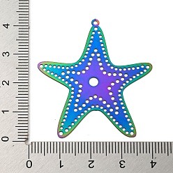 Starfish Ion Plating(IP) 201 Stainless Steel Etched Metal Embellishments Pendants, Rainbow Color, Starfish, 41.5x38x0.3mm, Hole: 1.2mm