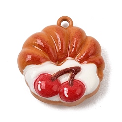 Cerise Spray Painted Alloy Pendants, Imitation Food, Croissant with Cherry Charms, Cerise, 16x15x5mm, Hole: 1.2mm