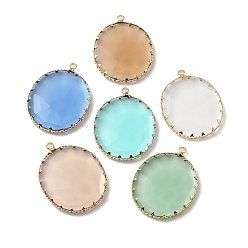 (52) Непрозрачная лаванда Латунь со стеклянными подвесками k9, золотой свет, овальные амулеты, разноцветные, 35.5x27.5x4 мм, отверстие : 2.4 мм
