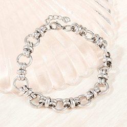 Нержавеющая Сталь Цвет 304 Браслеты из нержавеющей стали с кольцевыми звеньями для женщин и мужчин, цвет нержавеющей стали, 8.86~9.06 дюйм (22.5~23 см)