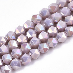 Plum Electroplate Opaque Glass Beads Strands, AB Color Plated, Faceted, Round, Plum, 5.5x5.5x5.5mm, Hole: 1mm, about 97~99pcs/strand, 20.87 inch~21.26 inch(53cm~54cm)