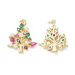 Настоящее золото 18K Подвески из латуни, циркония и пластика с искусственным жемчугом, без кадмия и без свинца, стойки покрытие, древо жизни, реальный 18 k позолоченный, 26x20.5x4 мм, отверстие : 3 мм