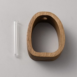 Coconut Brown Wooden Frame & Glass Tube Vase, for Hydroponic Plants, Home Office Tabletop Decoration, Coconut Brown, 99x80x40mm