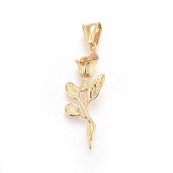 Золотой 304 подвески из нержавеющей стали, роза, золотые, 39.5x15x7 мм, отверстие : 4.5x8 мм