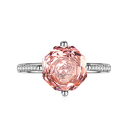 Темный Лосось Регулируемые манжеты из латуни с кубическим цирконием, восьмиугольник, платина, темный лосось, внутренний диаметр: 15~20 мм