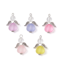 Античное Серебро Подвески ангелы из прозрачного акрила, с бусинами из сплава и прозрачными акриловыми бусинами, античное серебро, 28x20x9 мм, отверстие : 2.5 мм