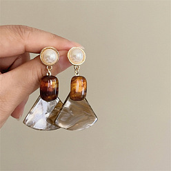 Золотой Серьги-гвоздики из сплава и акрила, вентилятор, с 925 стерлинговым серебром, золотые, 53x32 мм