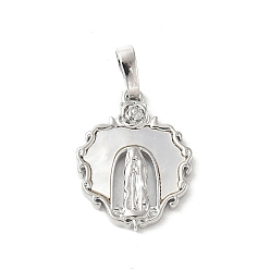 Сердце Латунные подвески из натуральной белой ракушки в стиле религии, девственные прелести, платина, долговечный, без свинца и без кадмия, стойки покрытие, сердце, 19.5x14.5x2.5 мм, отверстие : 5x3.5 мм