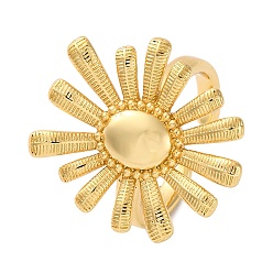 Настоящее золото 18K Стойки покрытие цветок латунь открытые манжеты кольца для женщин, без свинца и без кадмия, долговечный, реальный 18 k позолоченный, 21 мм