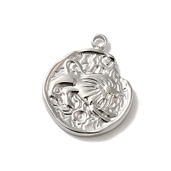 Лео 304 подвески из нержавеющей стали, текстурированный плоский круглый с подвеской в виде созвездий, цвет нержавеющей стали, Лев, 18x15x2 мм, отверстие : 1.8 мм