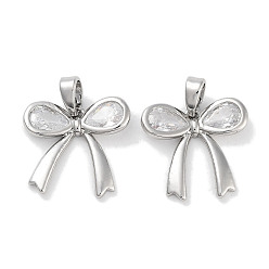 Платина Латунные микро проложить кубического циркония подвески, бантом прелести, без кадмия, без никеля и без свинца, платина, 15.5x15.5x2.8 мм, отверстие : 2.8x3.4 мм
