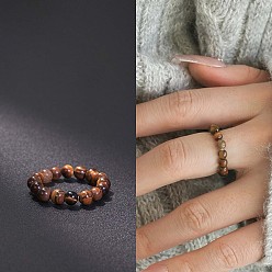 Тигровый глаз Эластичные кольца из натурального тигрового глаза, круглые, бусины : 4 мм, внутренний диаметр: регулируемый