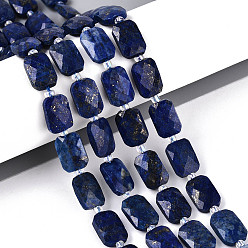 Ляпис-Лазурь Нитки бусины из натурального ляписа-лазури, прямоугольные, граненые, с бисером, 11.5~12x8x4~5 мм, отверстие : 0.9 мм, около 26~27 шт / нитка, 14.57~15.08'' (37~38.3 см)