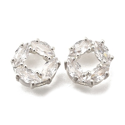 Прозрачный Латунные микро проложить кубического циркония бусы, цветок, серебряные, прозрачные, 10x5.5 мм, отверстие : 1.8 мм