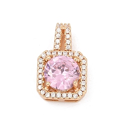 Сливовый Латунные микро проложить кубического циркония подвески, квадратный, долговечный, без свинца и без кадмия, слива, 18x11x6.5 мм, отверстие : 5.5x2 мм